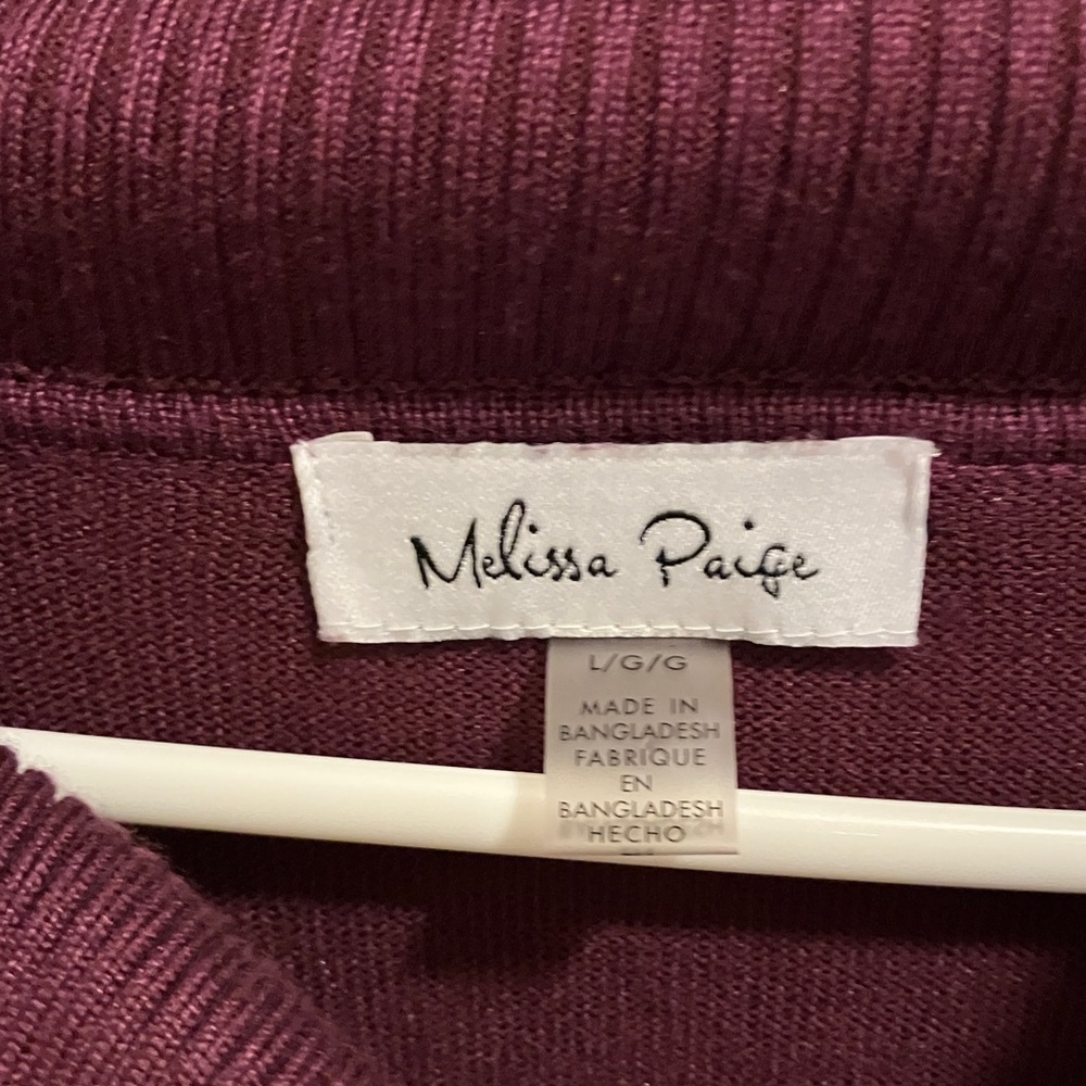 Melissa Paige Cowl Neck Knit Sweater L Button Sleeve Purple Plum Wine - Picture 3 of 5